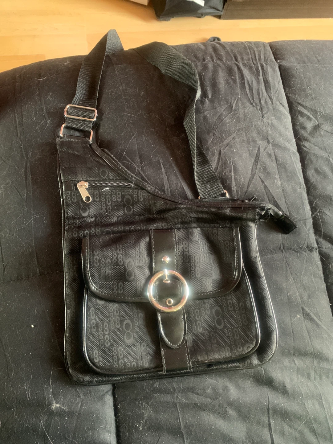Black Shoulder Bag with Buckle Detail