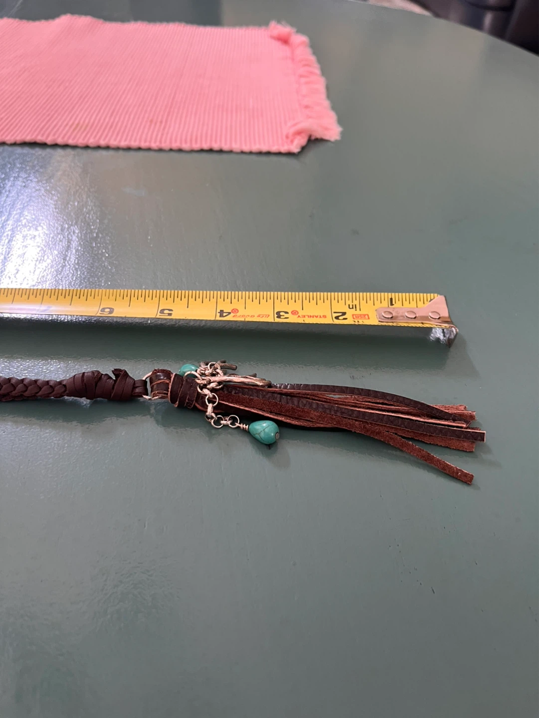 Brown Leather Braided Necklace with Turquoise Beads