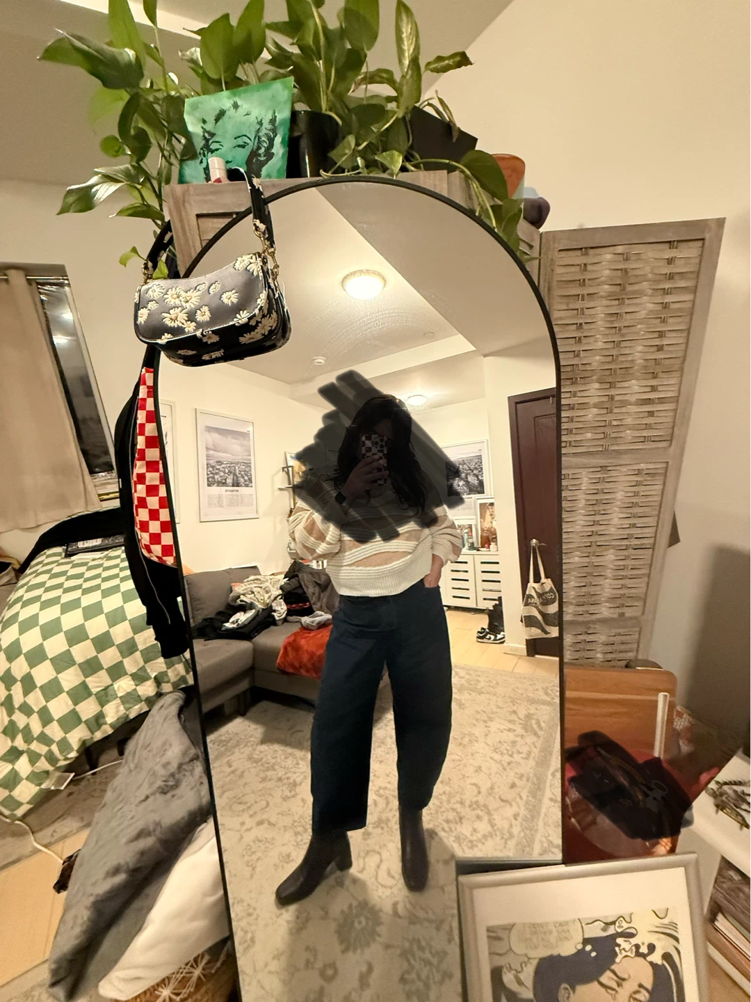 71" x 28" Arched Full Length Floor Mirror - Black Aluminum Frame