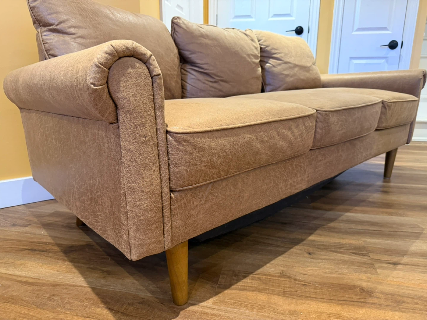 Brown Faux Leather Sofa - photo 3