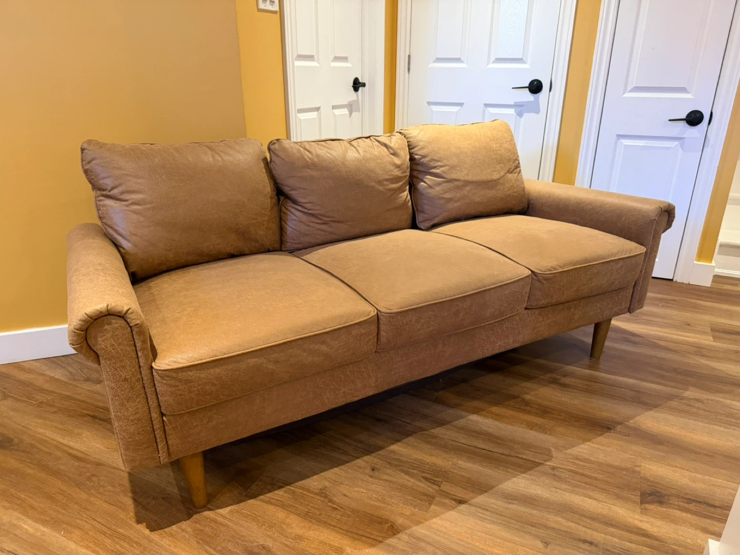 Brown Faux Leather Sofa