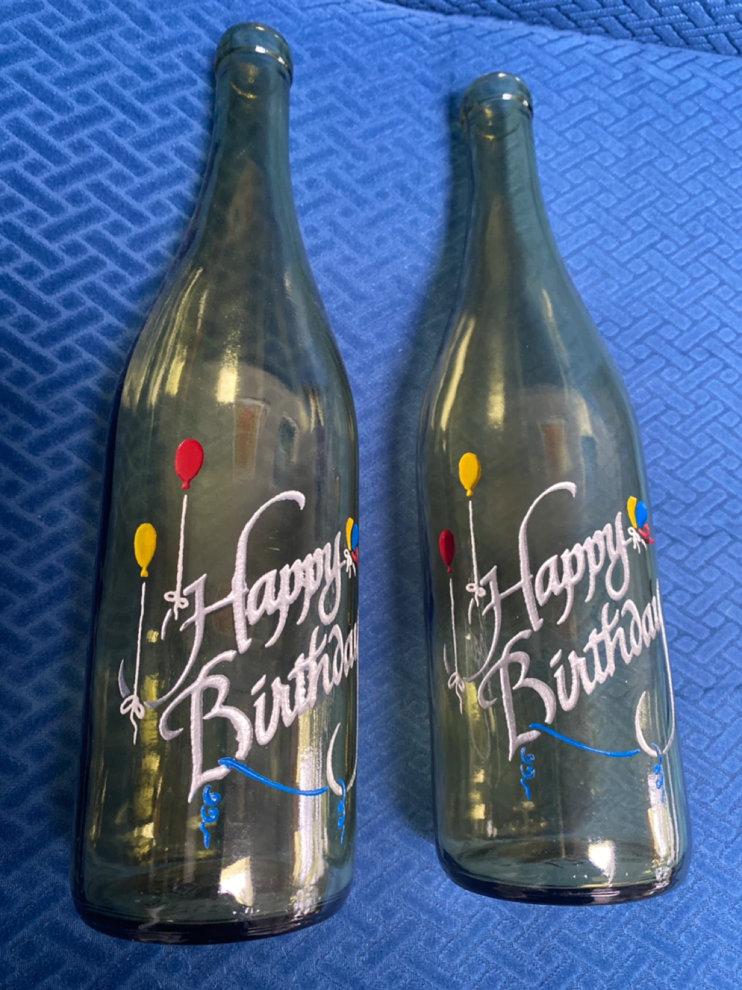Set of 2 Happy Birthday Glass Wine Bottles