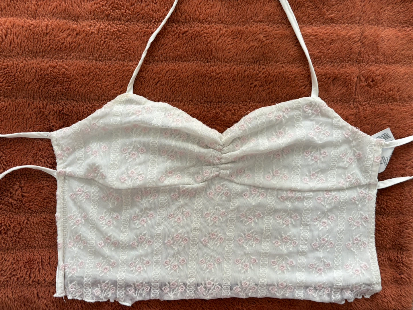 White Floral Lace Halter Backless Top (Size S)