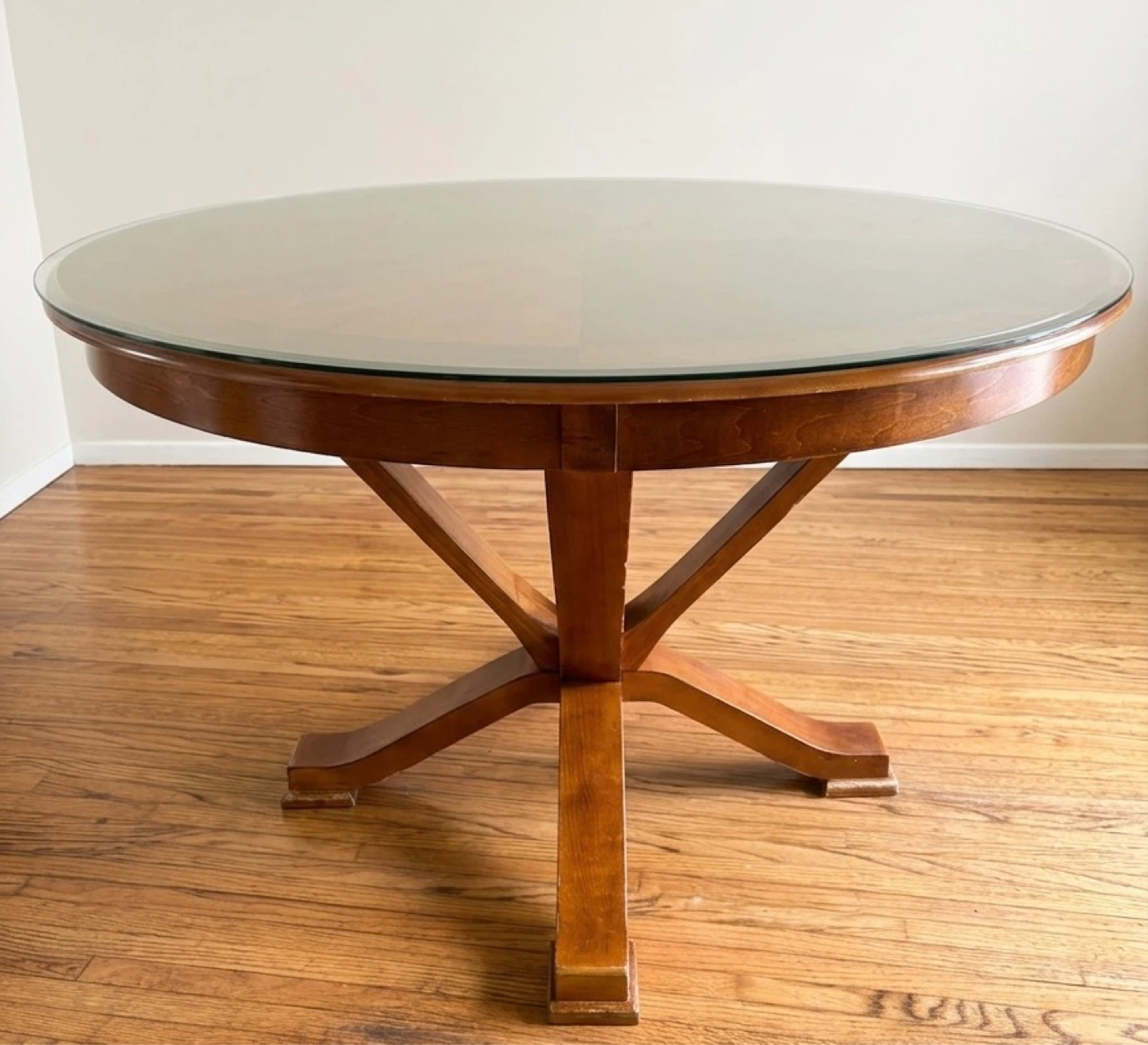 Round Wood Dining Table with Glass Top