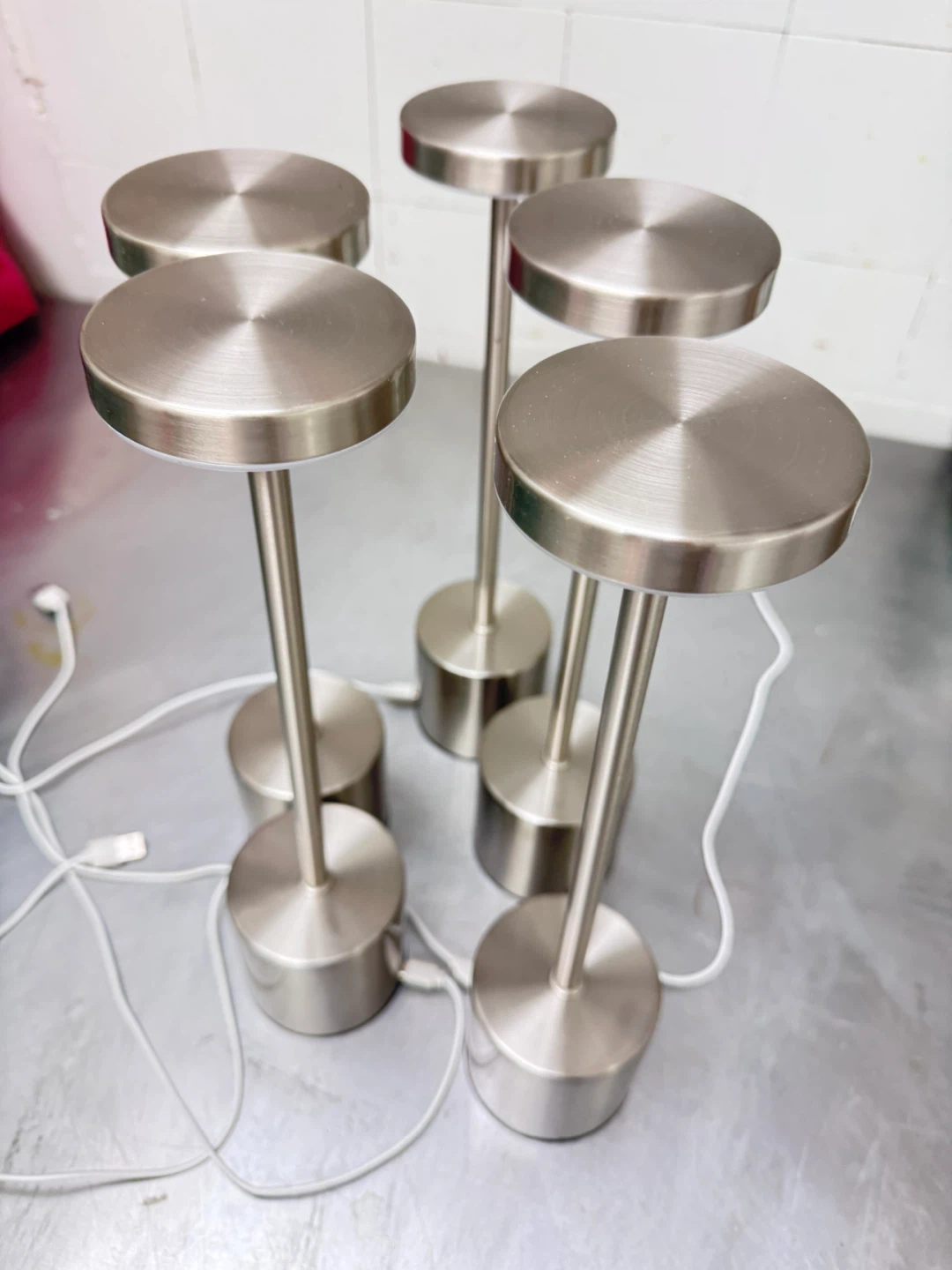 Set of 5 Brushed Nickel LED Desk Lamps
