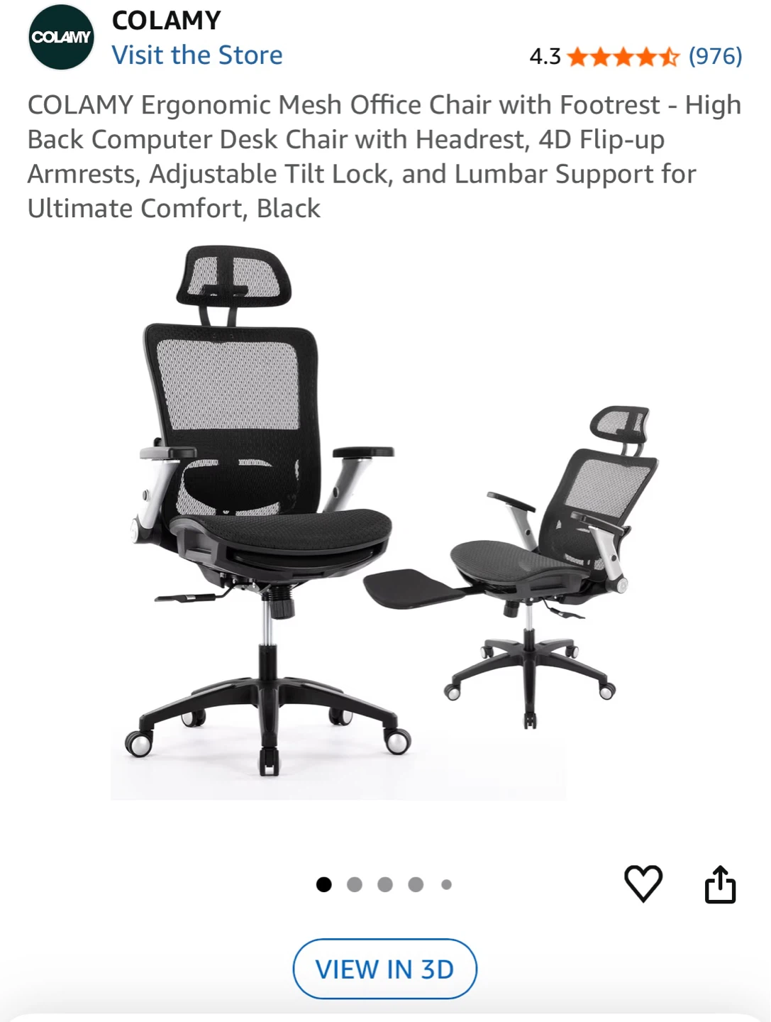 COLAMY Ergonomic Mesh Office Chair - New