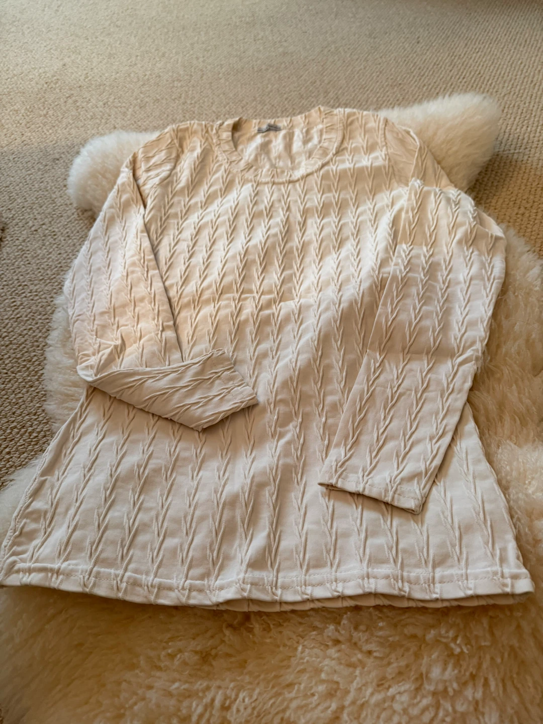 Off white  Long Sleeve Textured Top