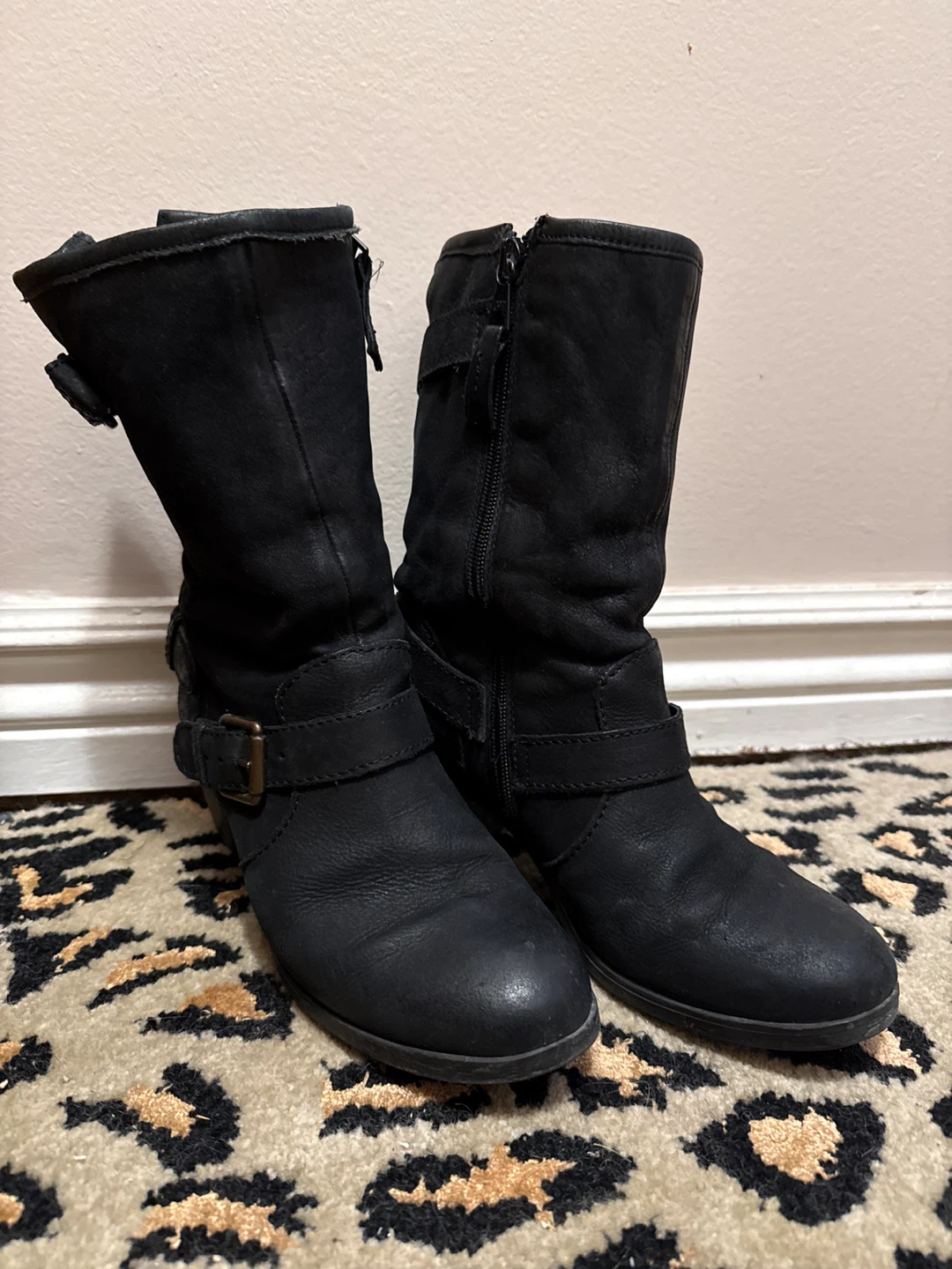 Black Leather Buckle Moto Boots - photo 2