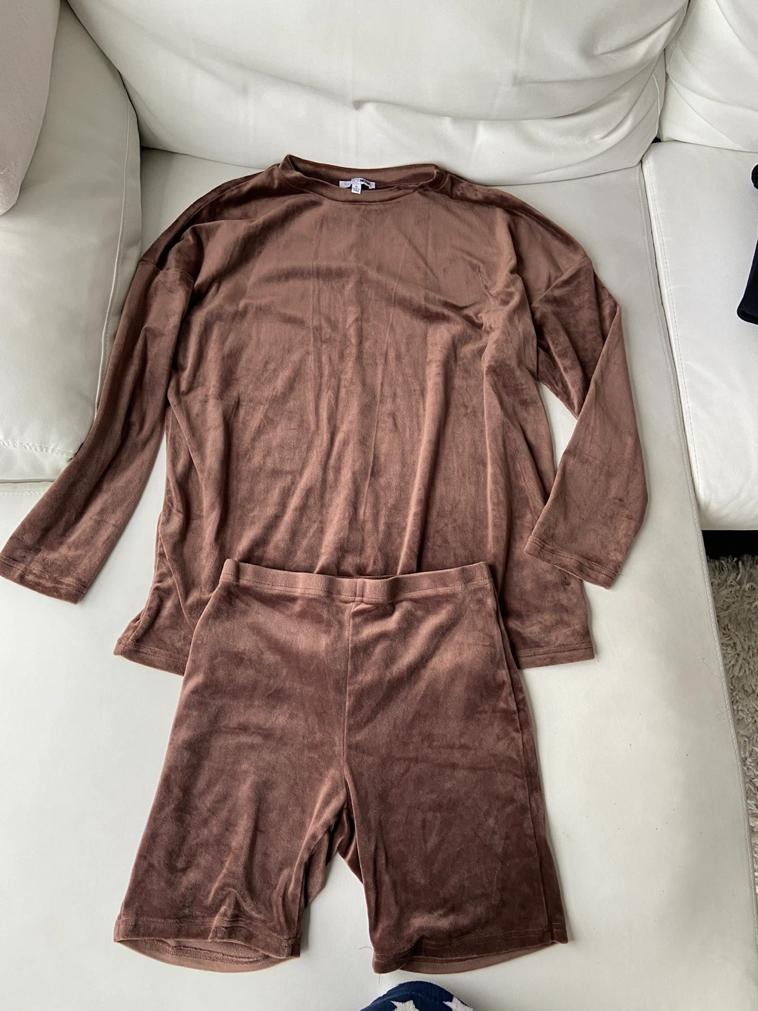 Brown Velour Lounge Set - Long Sleeve Top & Bike Shorts