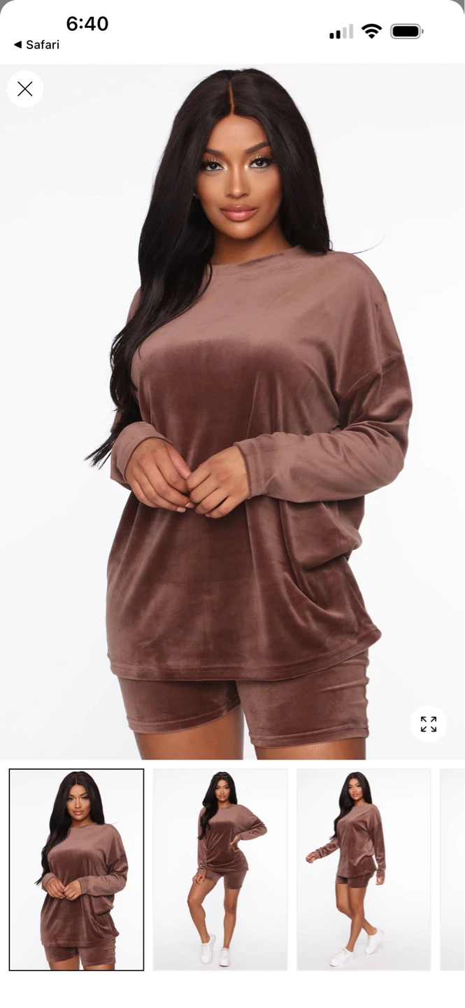 Brown Velour Lounge Set - Long Sleeve Top & Bike Shorts - photo 2