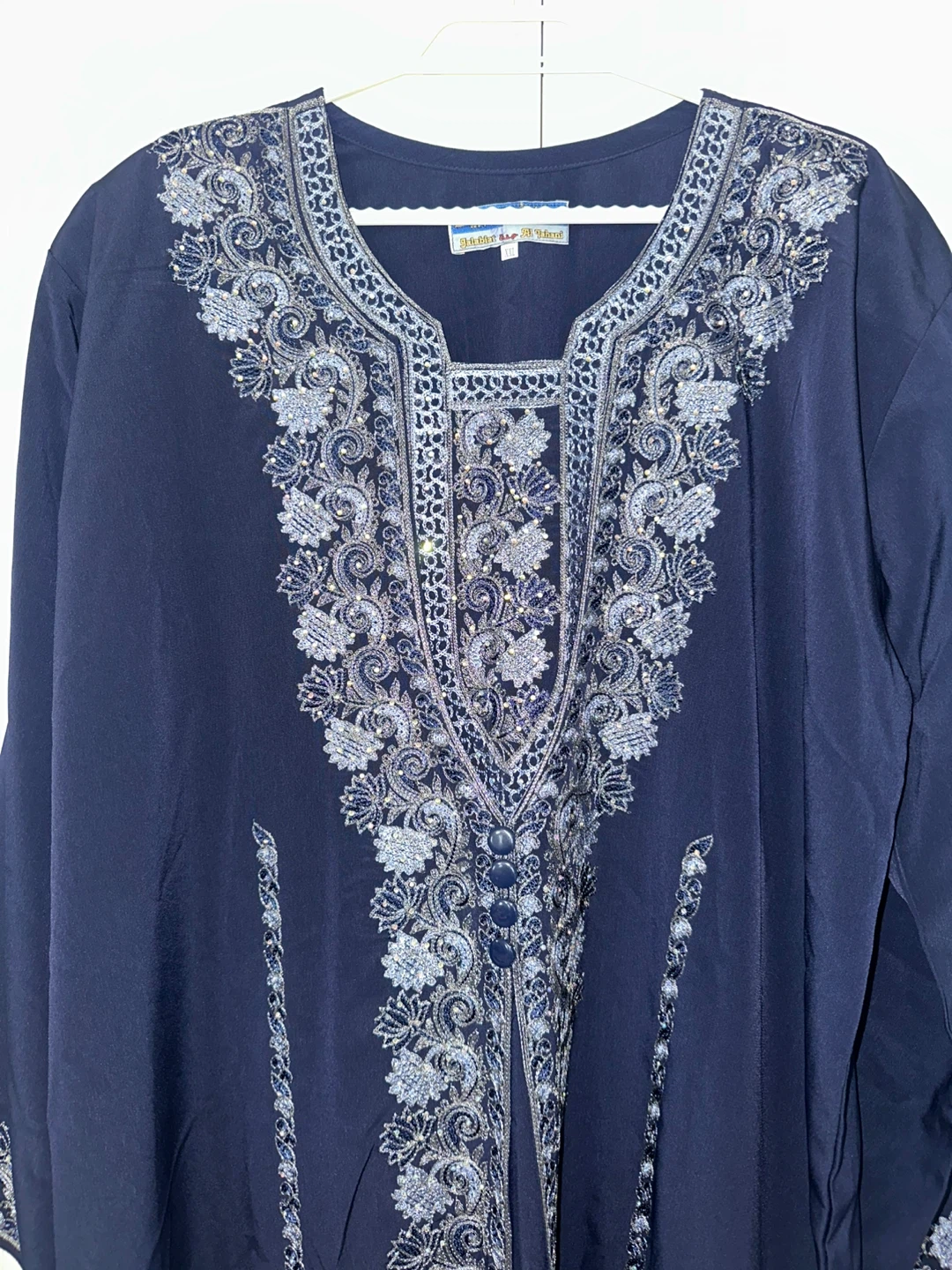 Navy Blue Embroidered & Embellished Women’s Abaya and Hijab set - photo 3