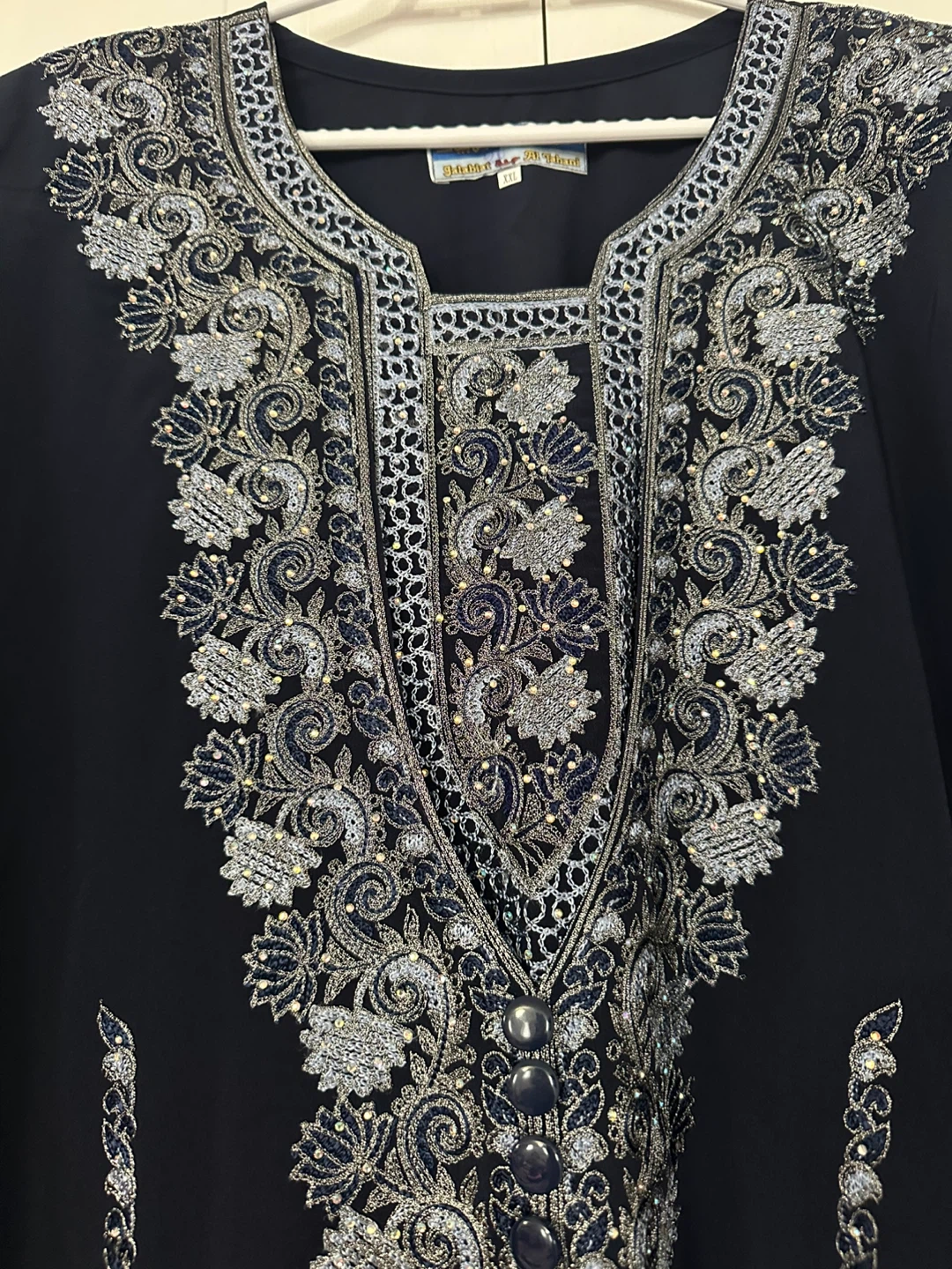 Navy Blue Embroidered & Embellished Women’s Abaya and Hijab set - photo 4