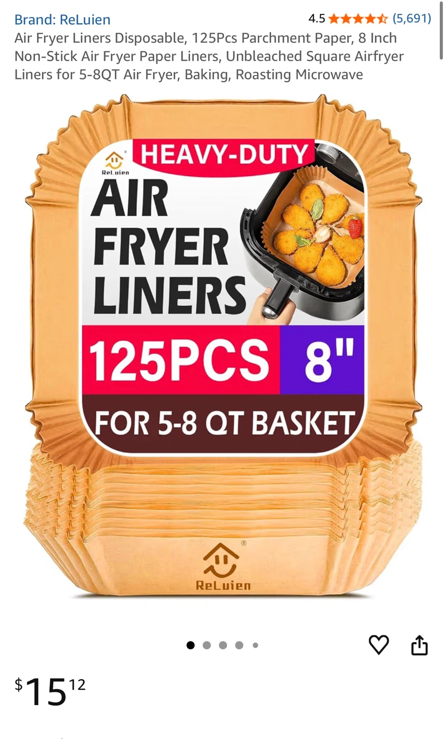 ReLuien 8 inch Air Fryer Liners (125pcs)