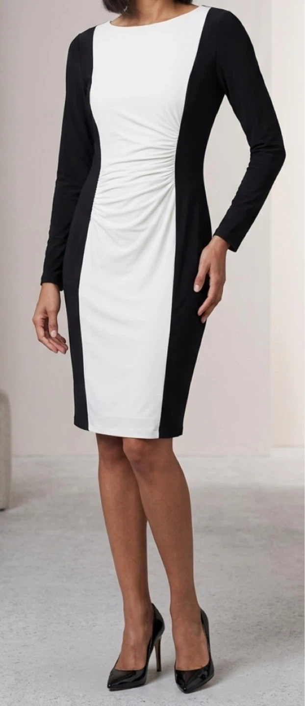 American Living Black and White Ruched Dress Size 6