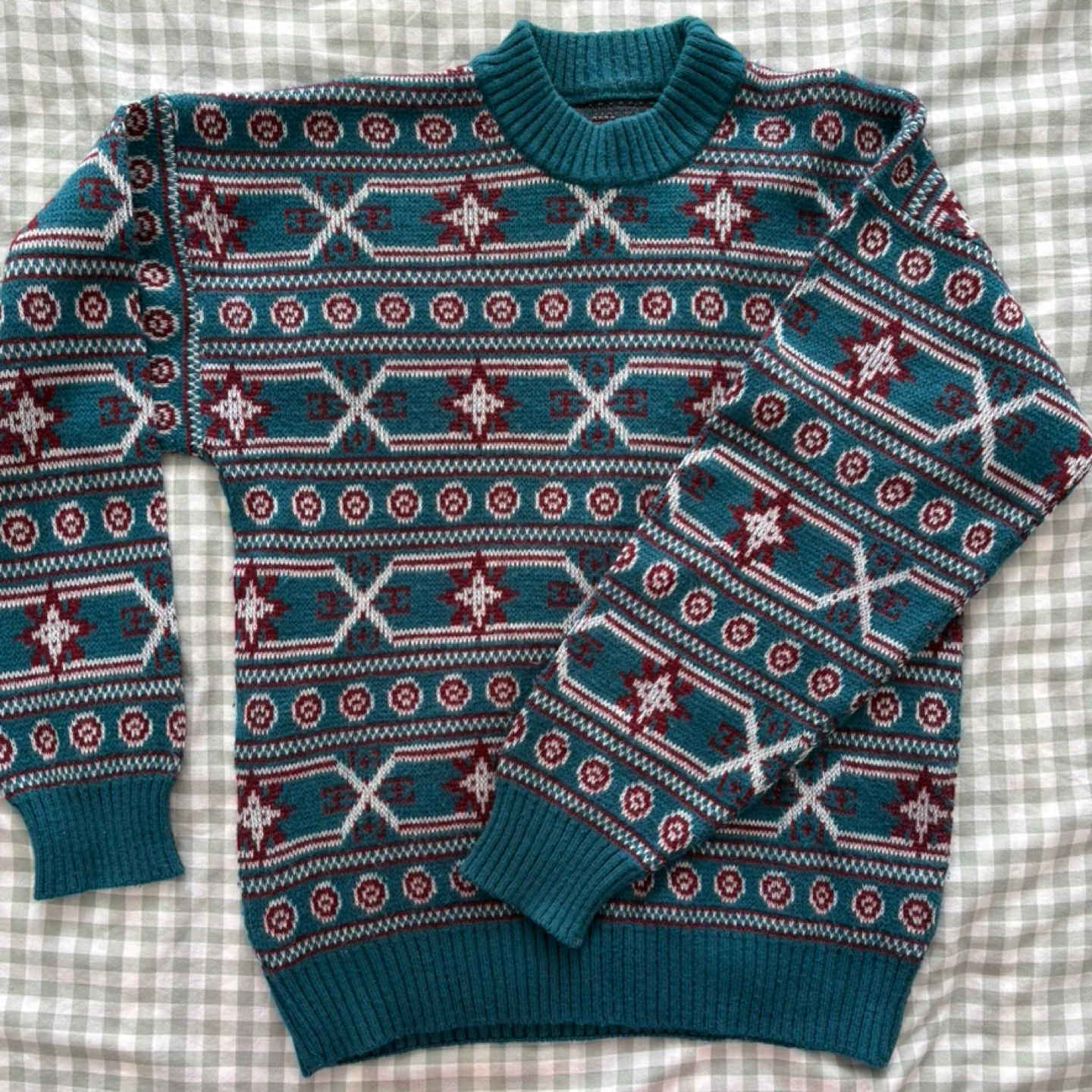 Teal Fair Isle Knit Sweater (Size S/M)