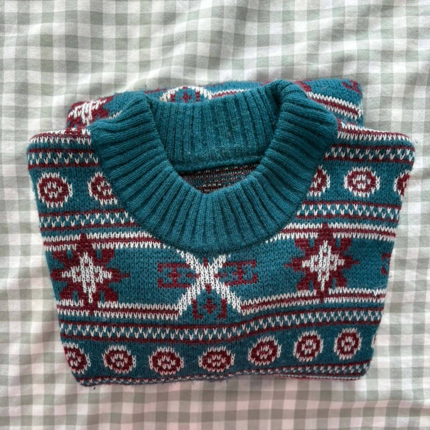 Teal Fair Isle Knit Sweater (Size S/M) - photo 2