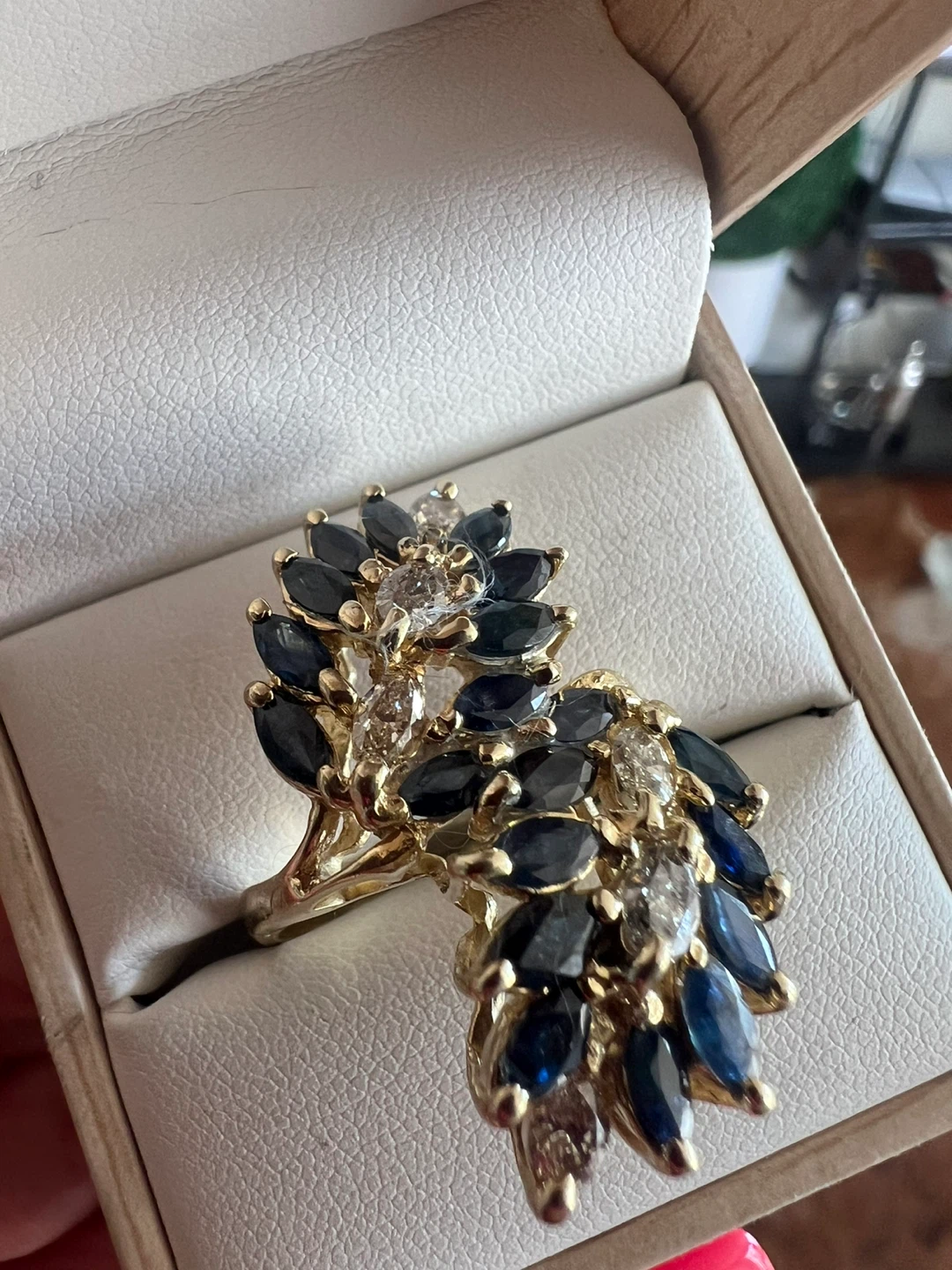 14K Yellow Gold Sapphire Diamond Ring - Size 8 3/4