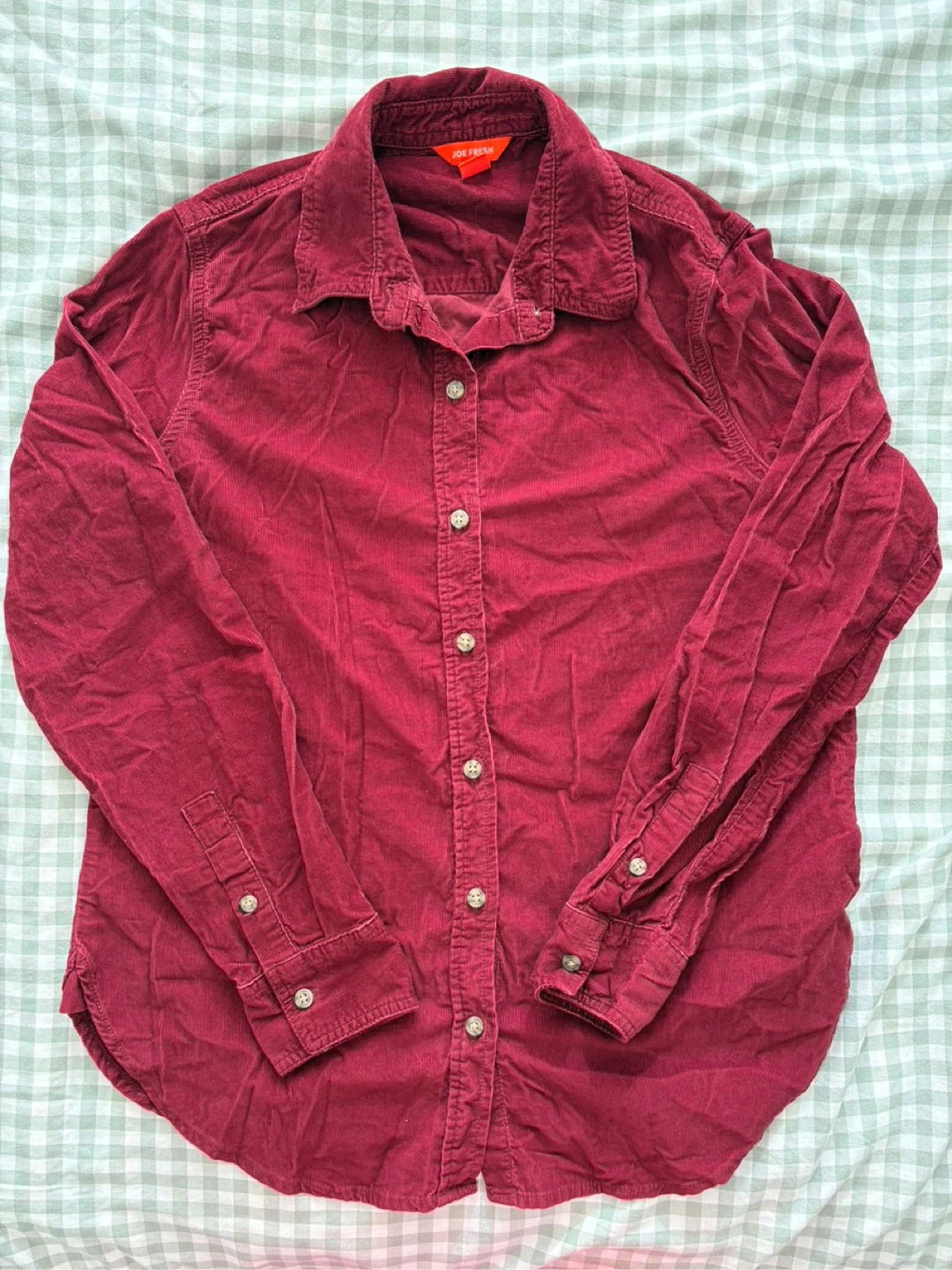 Red Corduroy Button-Up Shirt (Size S)