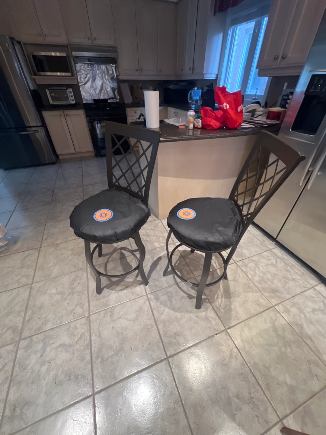 Set of 2 Black Swivel Bar Stools with Covers
