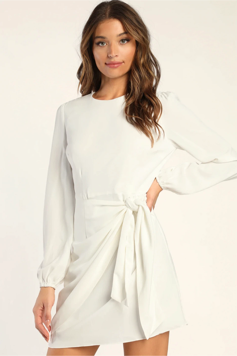 New with tags! White Long Sleeve Tie-Front Skater Dress