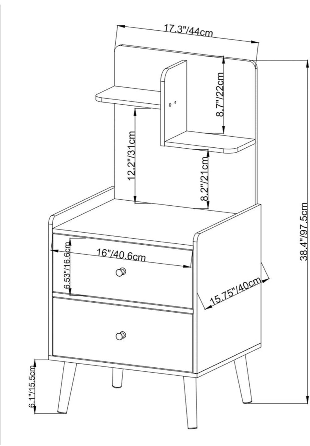 Bedside Drawer Nightstand with Shelves - photo 3
