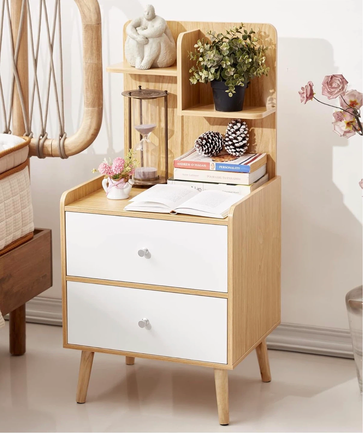 Bedside Drawer Nightstand with Shelves