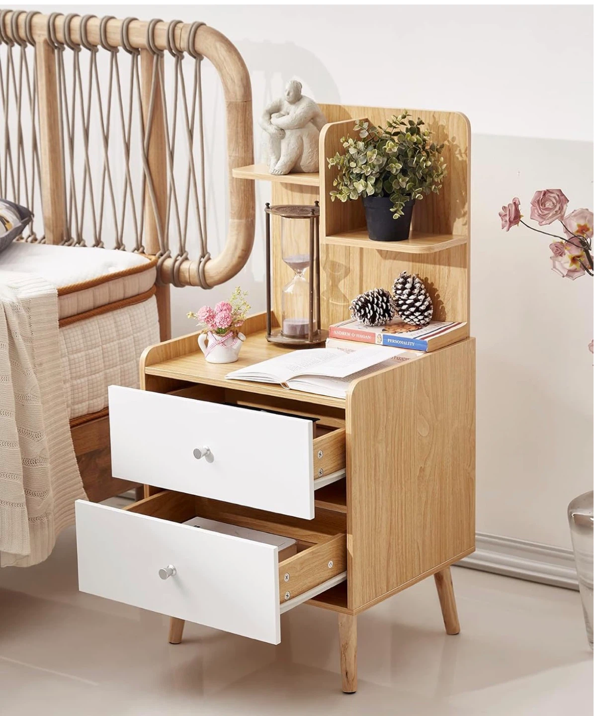 Bedside Drawer Nightstand with Shelves - photo 2