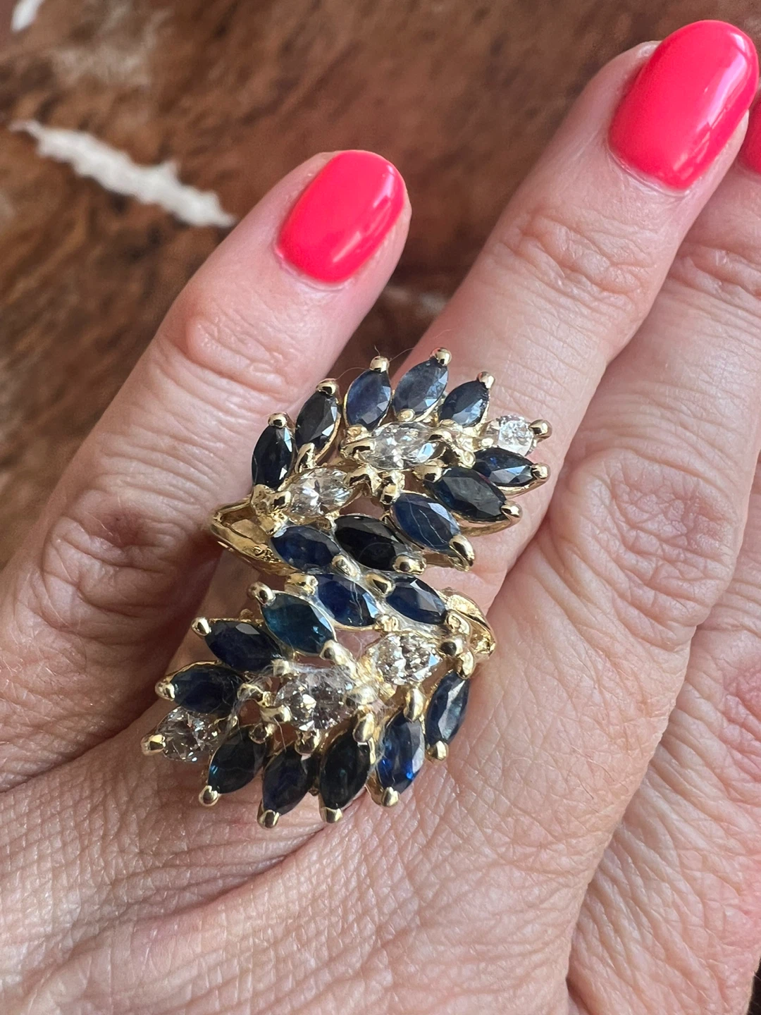 14K Yellow Gold Sapphire Diamond Ring - Size 8 3/4 - photo 2