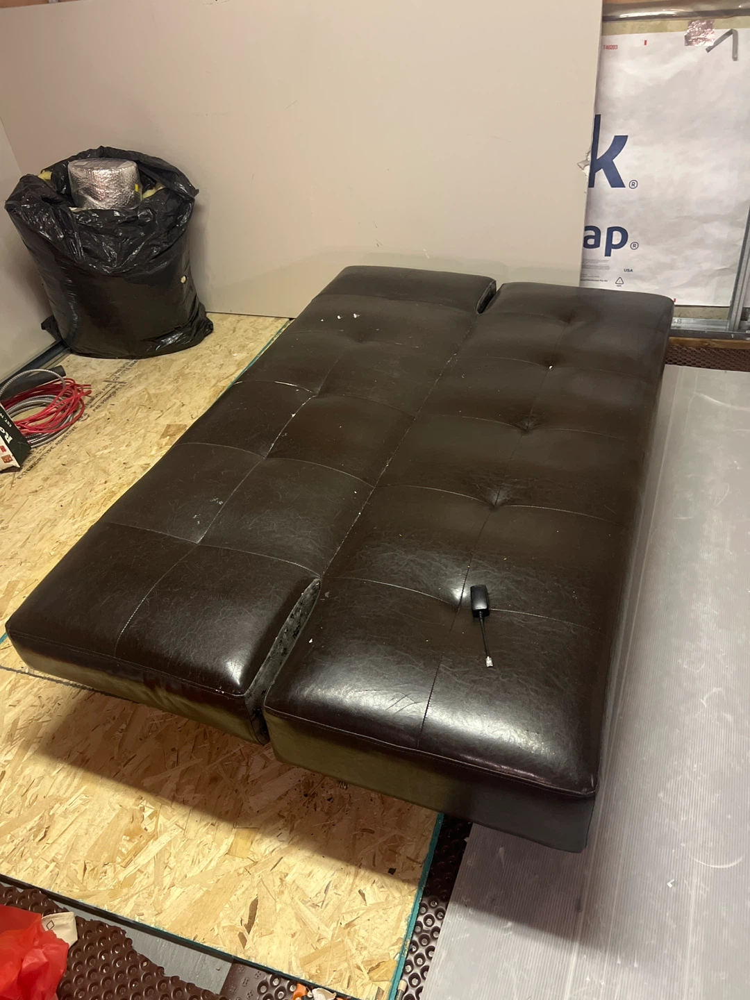 Dark Brown Faux Leather Futon Sofa Bed - photo 2