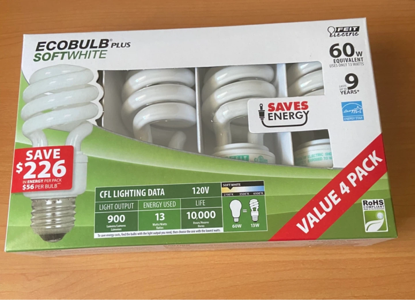 Feit Electric EcoBulb Plus Softwhite CFL Light Bulbs - 4 Pack