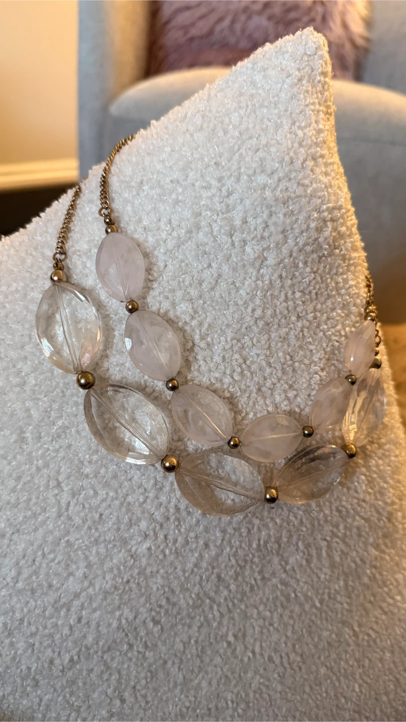 Beaded Necklace with Clear and Rose Quartz-like Stones