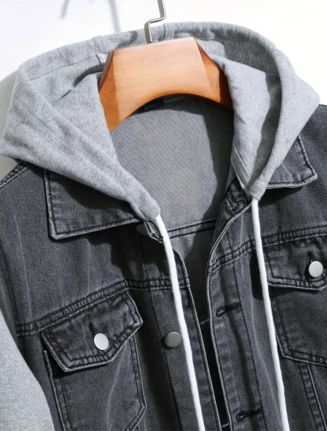 New Men's Grey Denim Jacket with Hood - photo 3