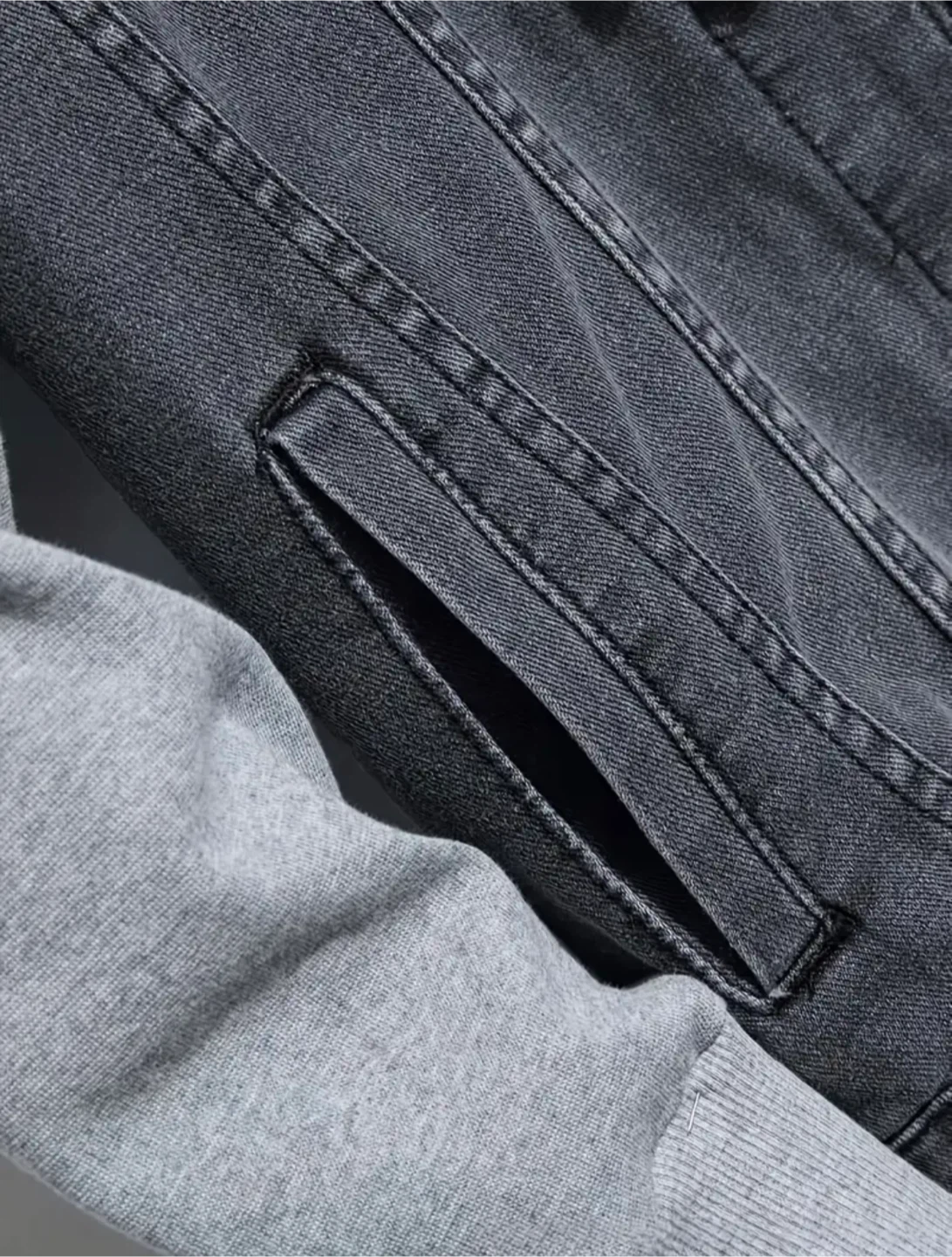New Men's Grey Denim Jacket with Hood - photo 4