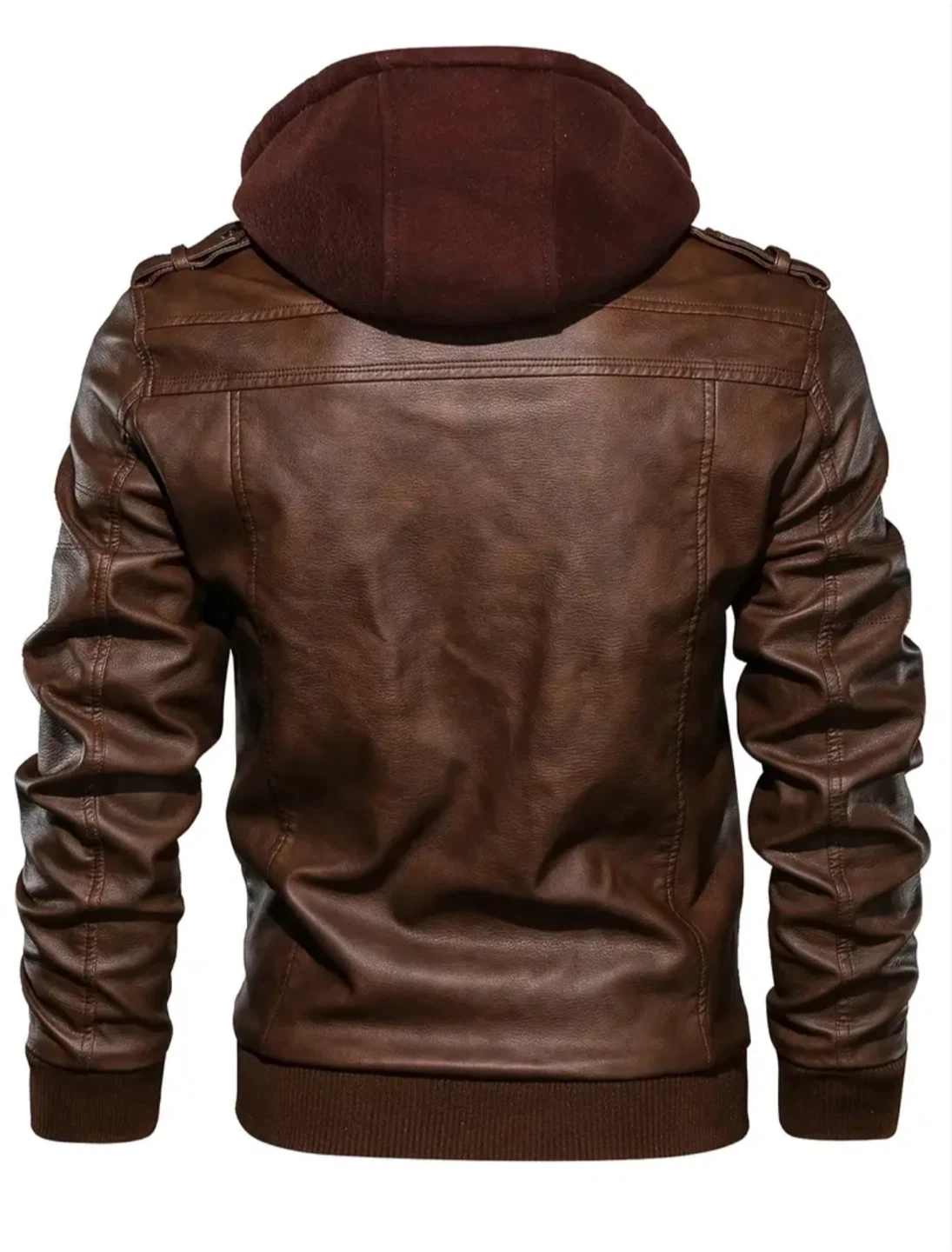 New Men’s Brown Leather Jacket with Removable Hood - photo 2