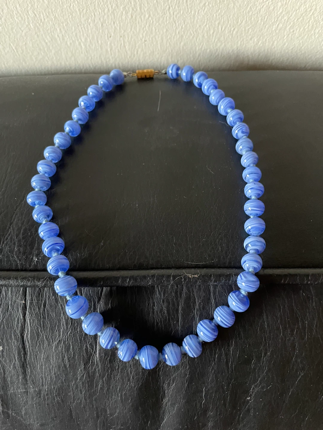 Blue Swirl Venetian Glass Bead Necklace