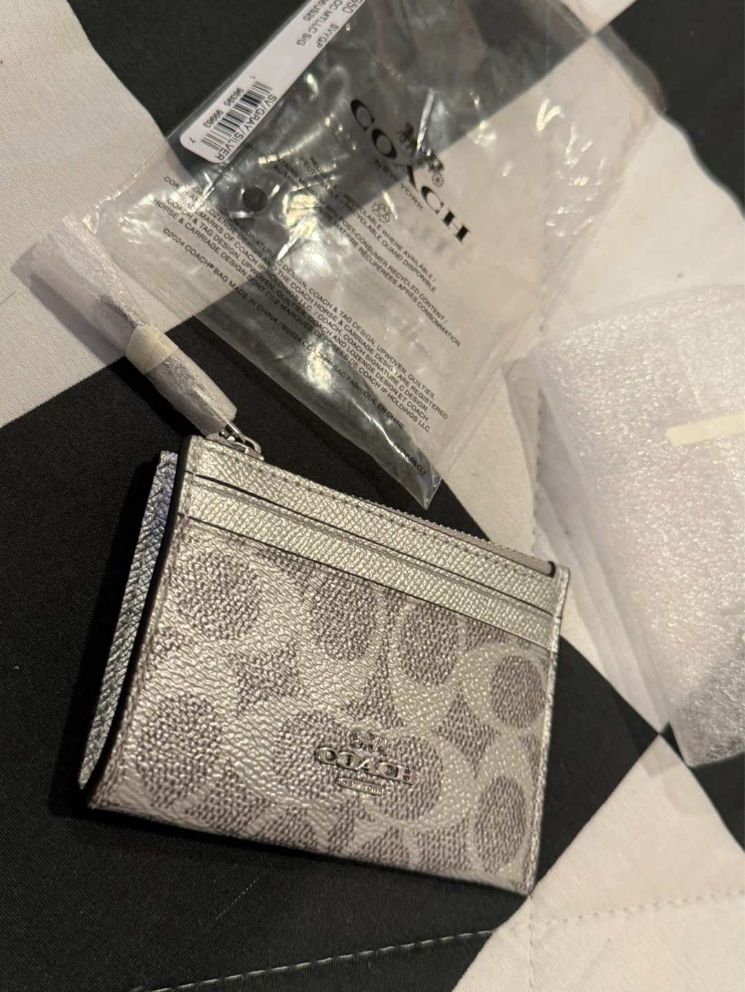 COACH Signature C Card Case Holder Wallet Silver