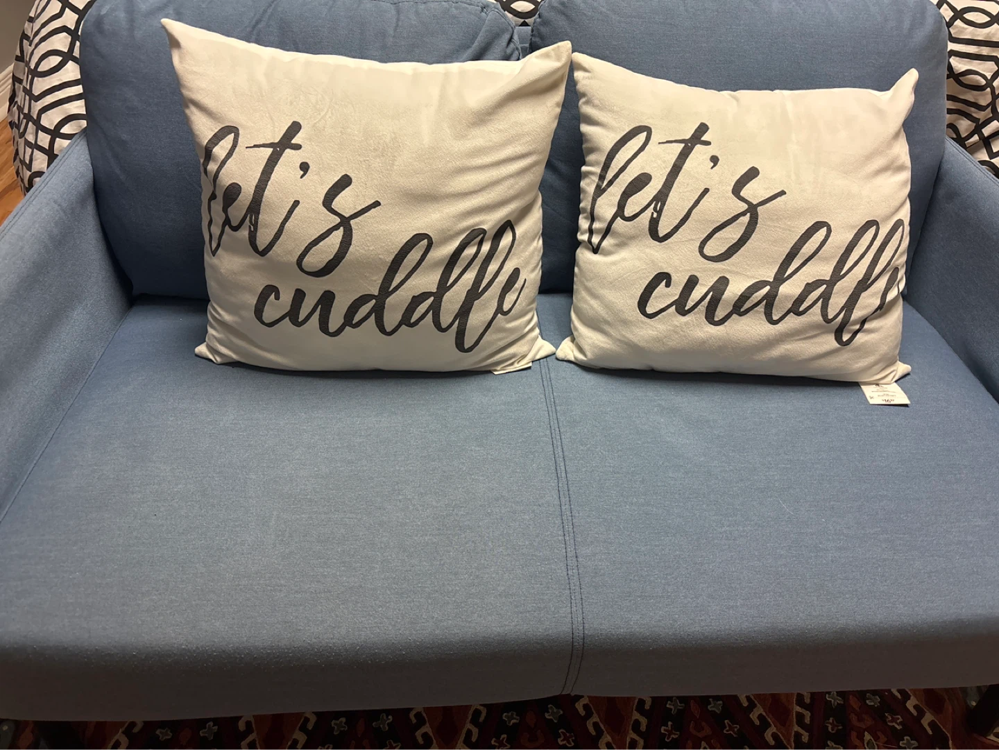 Blue Loveseat Couch with Decorative Pillows - photo 2