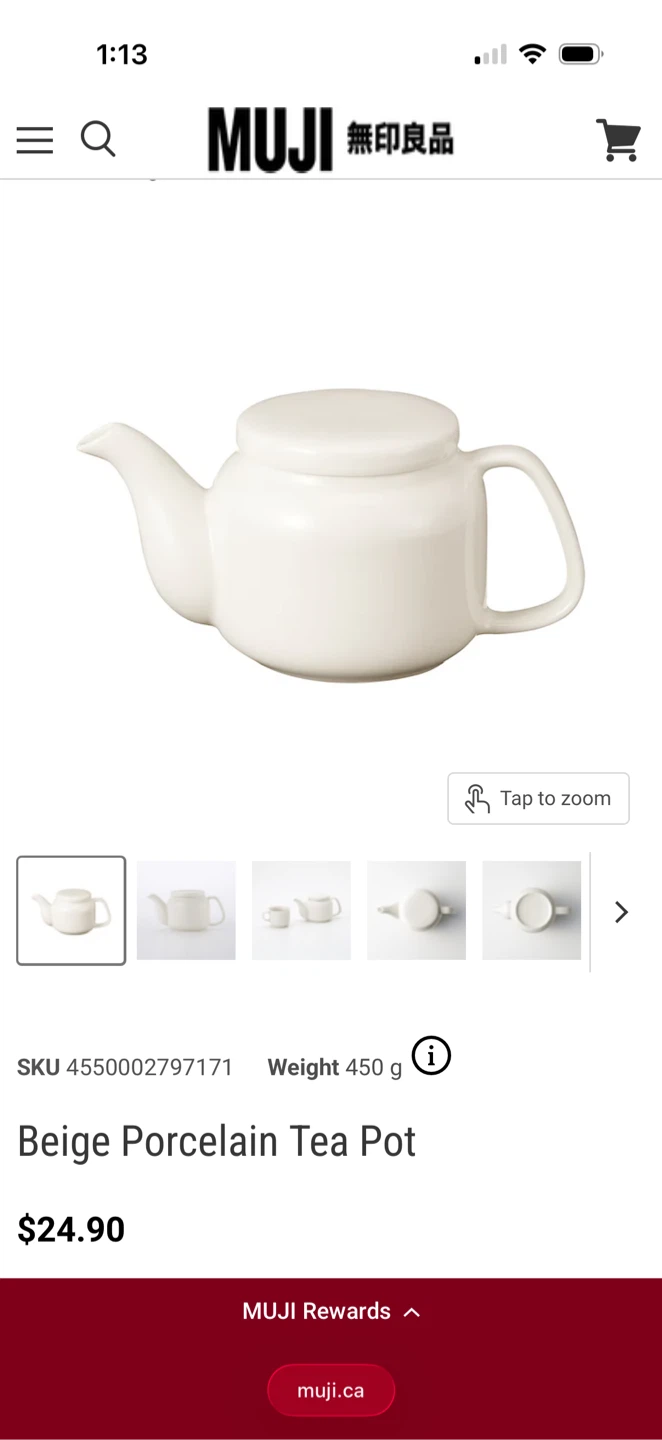 MUJI Beige Porcelain Tea Pot