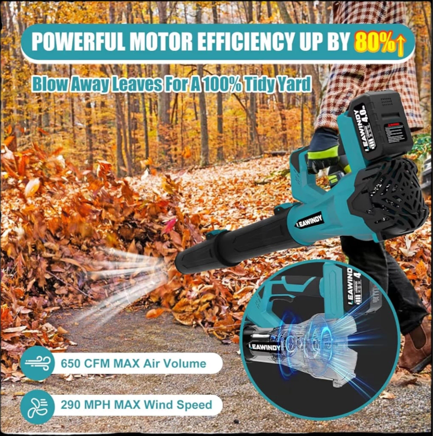 LEAWINDY 21V Cordless Leaf Blower 2 Battery Kit - photo 4