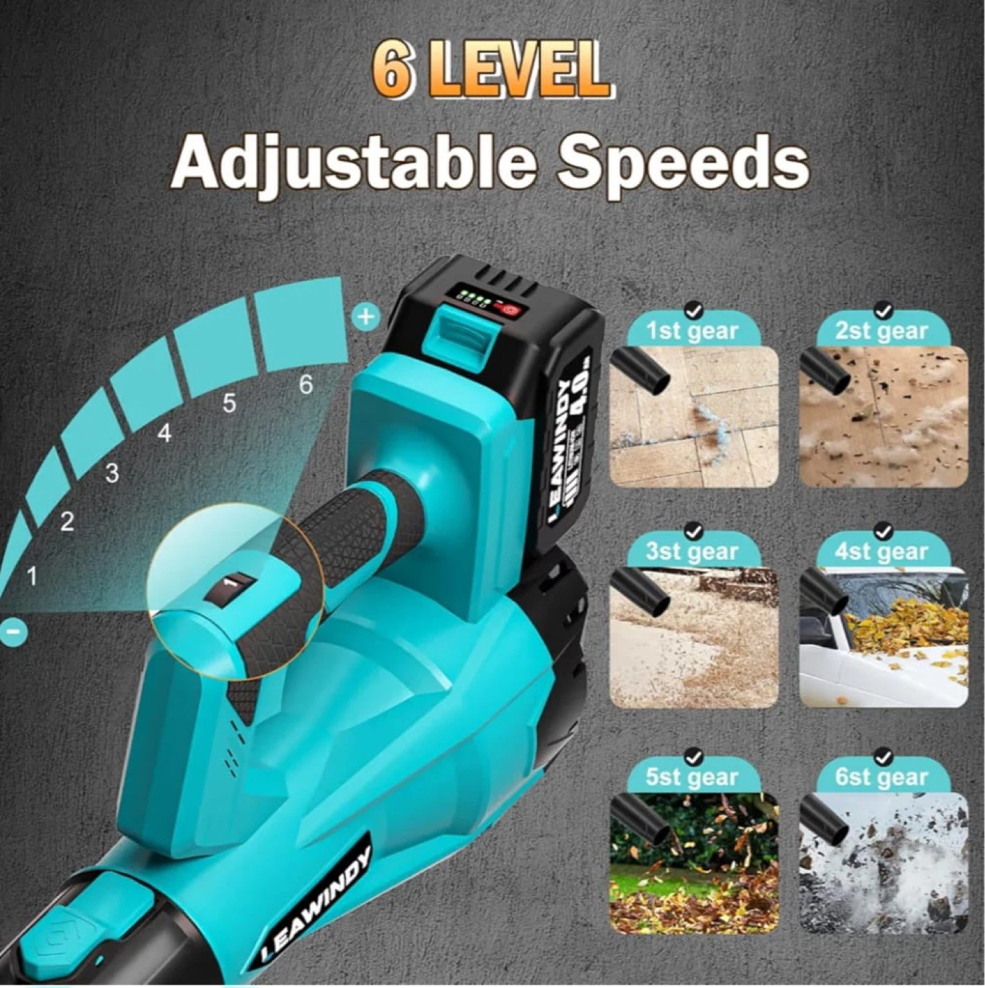 LEAWINDY 21V Cordless Leaf Blower 2 Battery Kit - photo 3
