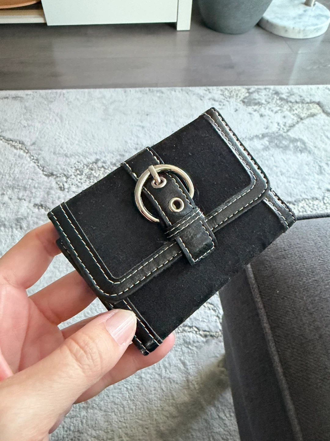 Black Suede Tri-fold Wallet