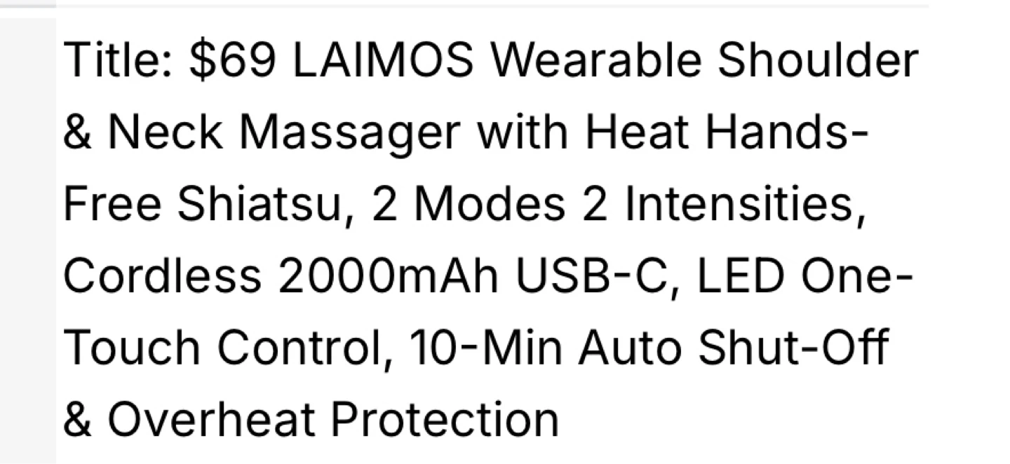 LAIMOS Wearable Shoulder & Neck Massager - photo 3