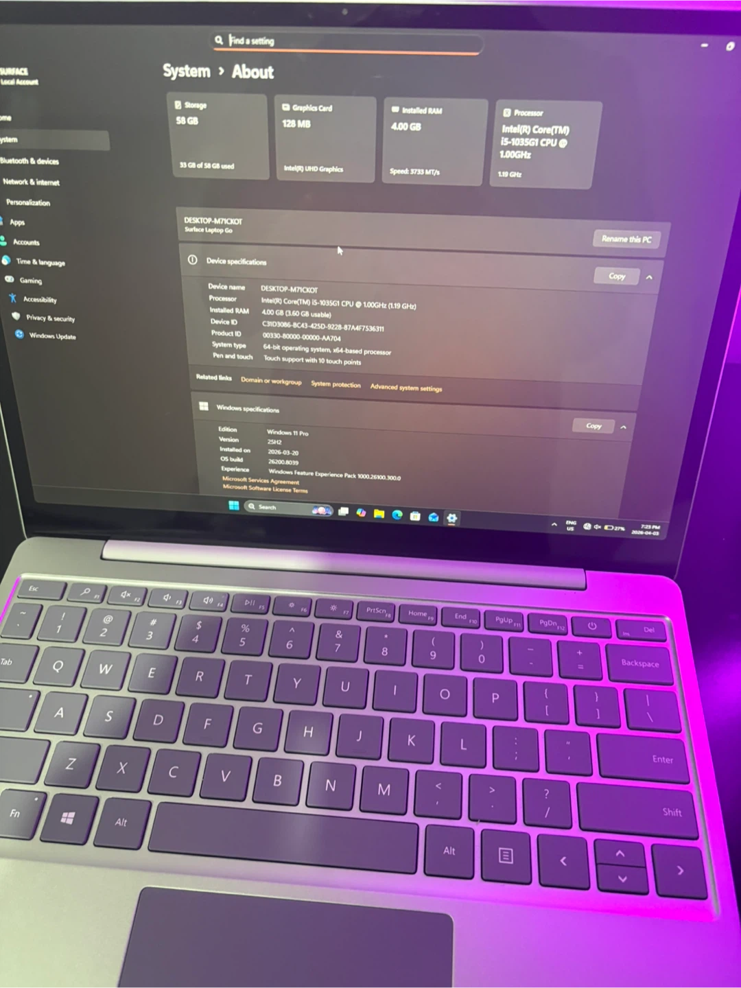 Microsoft Surface Laptop Go i5-1035G1 4GB RAM 128GB SSD - photo 4