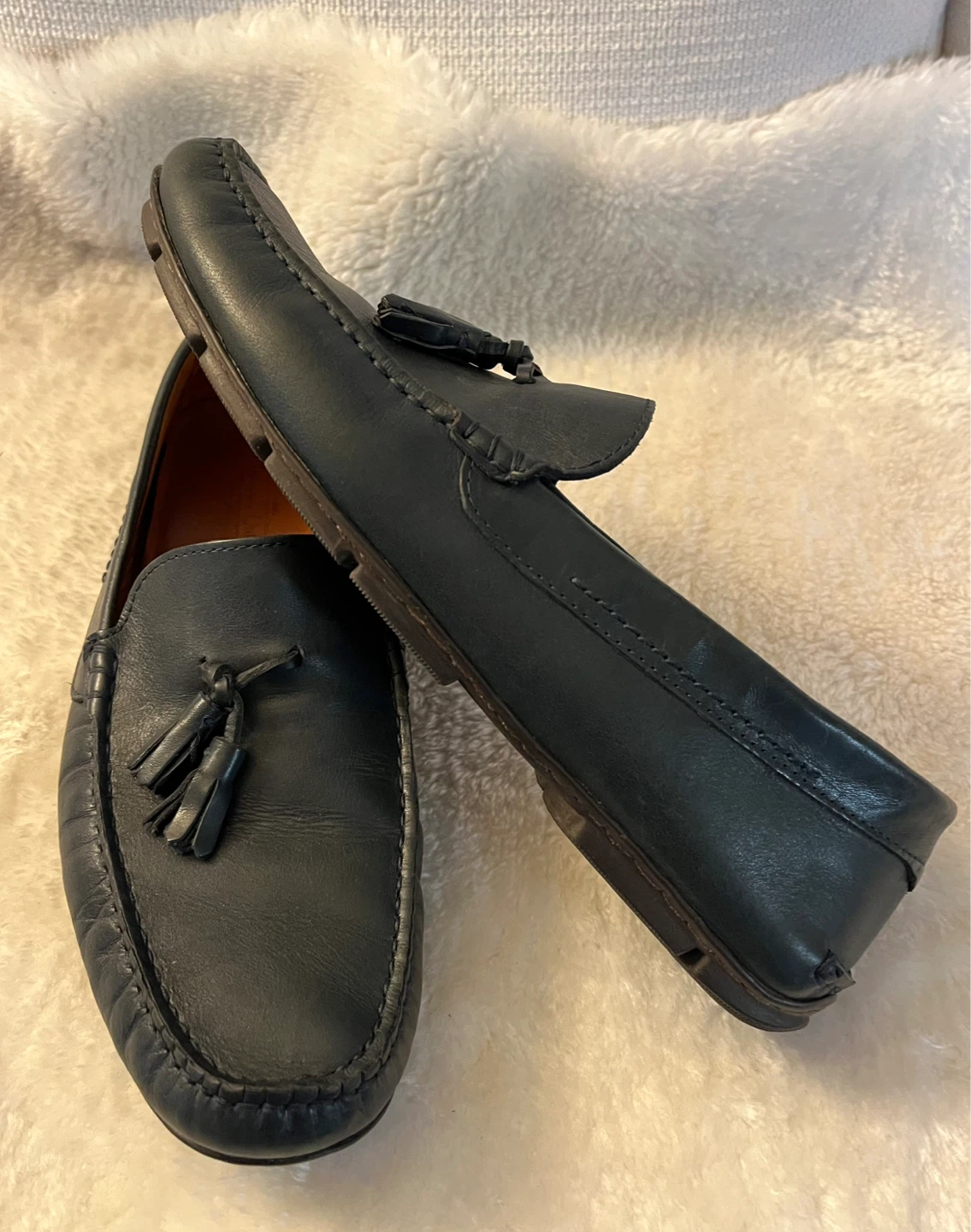 Massimo Dutti Navy Blue Leather Tassel Loafers Size 10.5 - photo 5