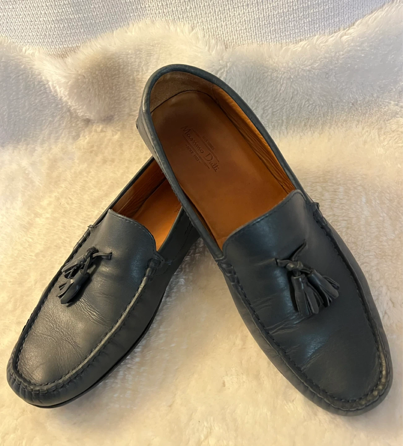 Massimo Dutti Navy Blue Leather Tassel Loafers Size 10.5