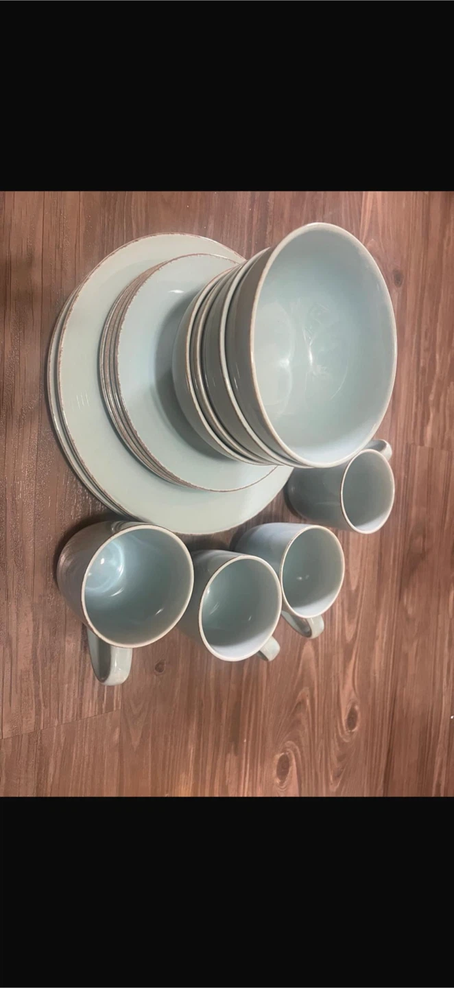 Light Blue Ceramic Dinnerware Set with Mugs