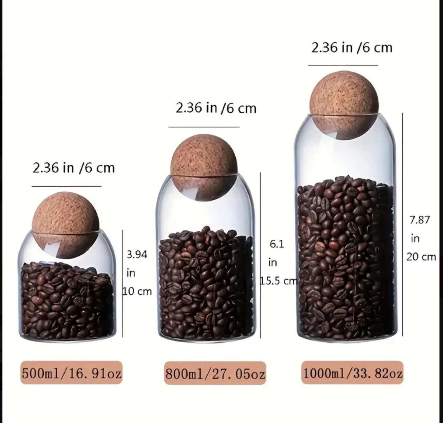 Glass Storage Jars with Cork Lids (Set of 3) - photo 2