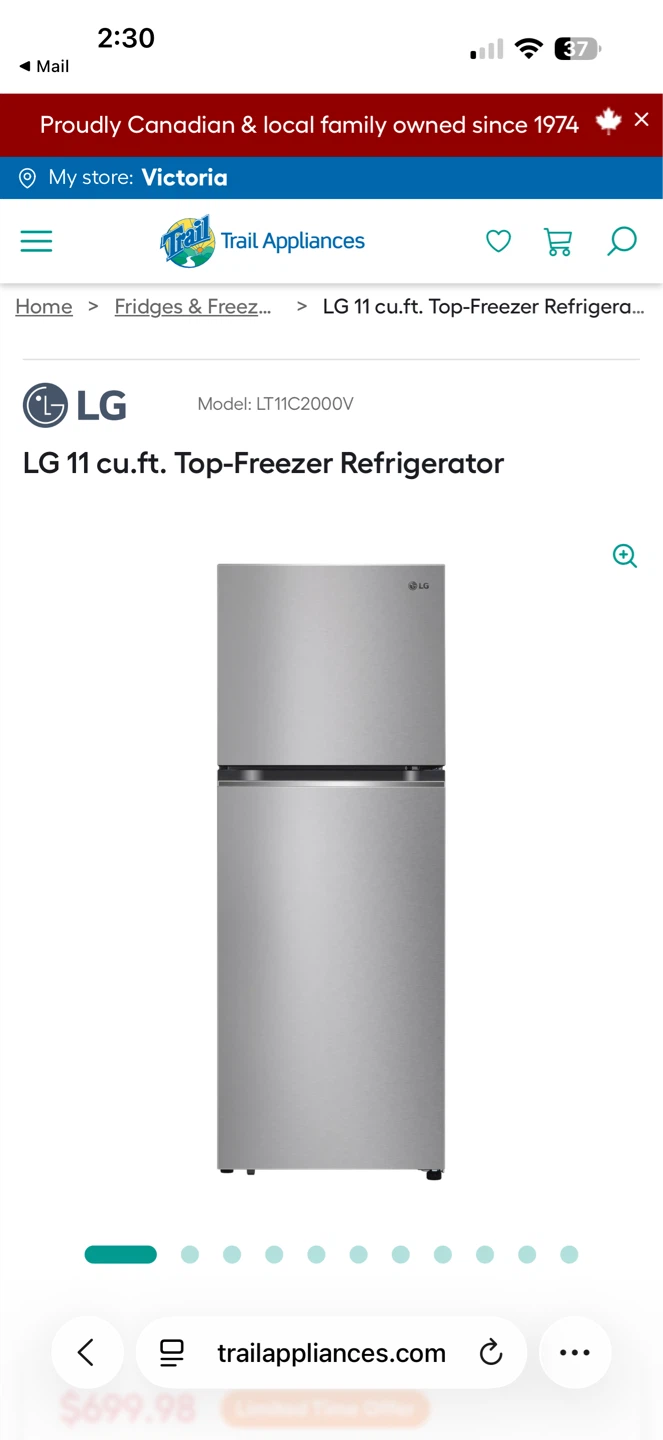 LG 11 cu.ft. Top-Freezer Refrigerator LT11C2000V - photo 2