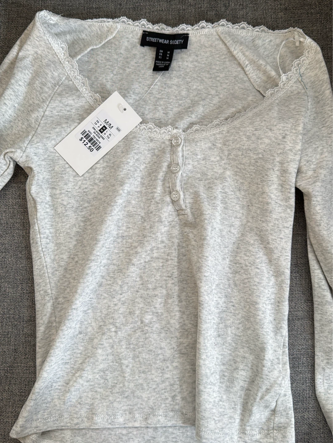 Grey lace trim top