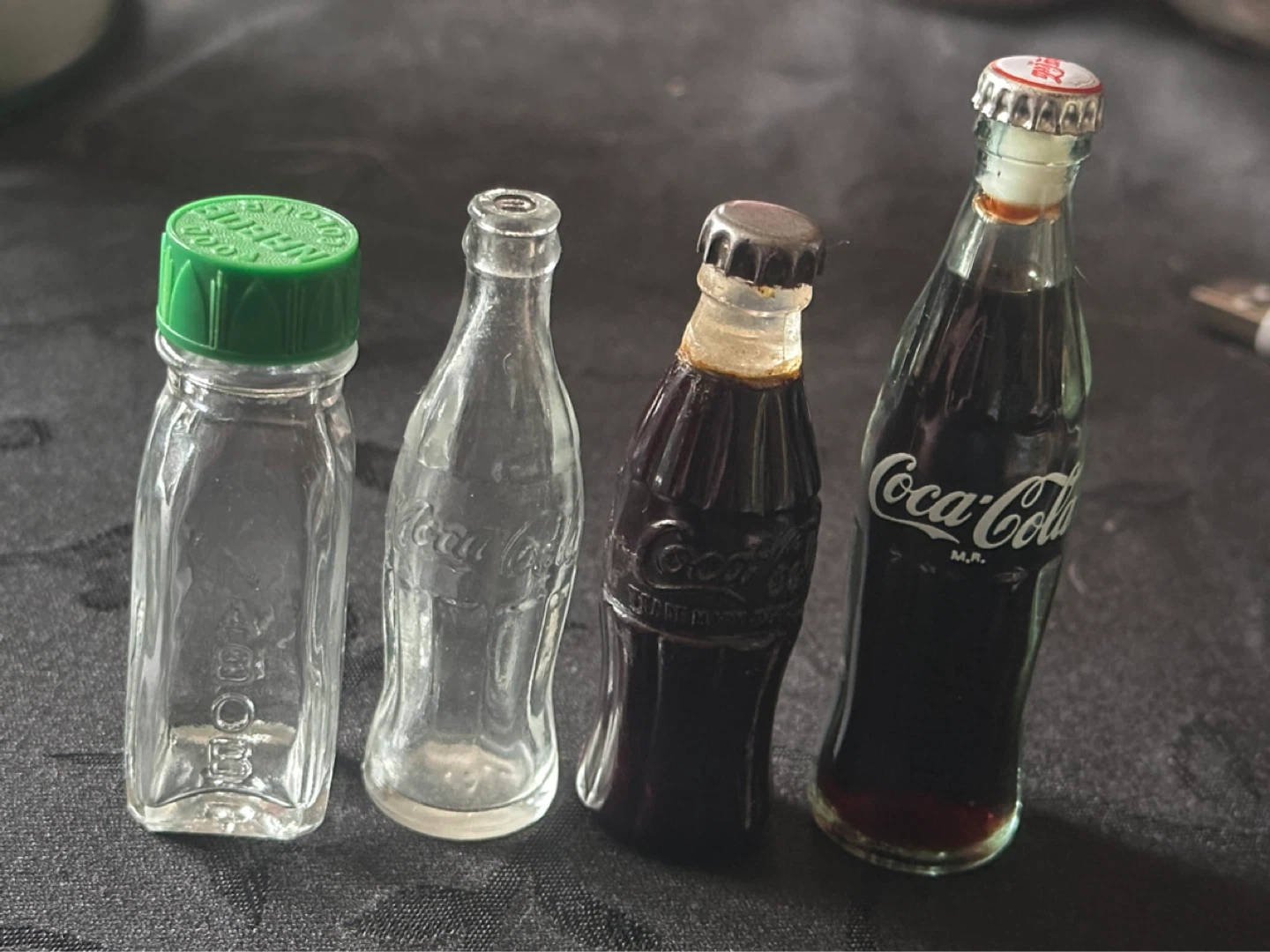 Vintage Miniature 3 Coke Bottles and 1 Nabob